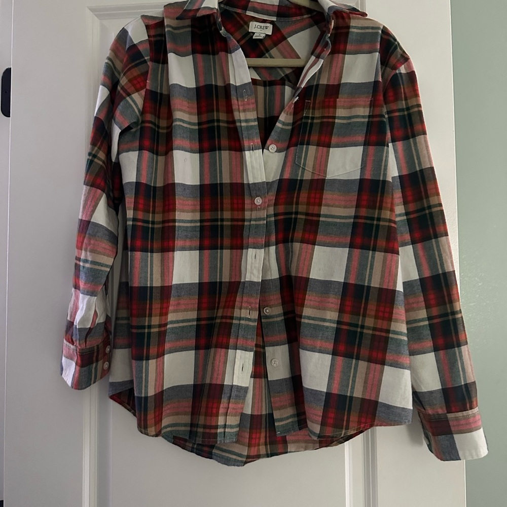J. Crew Kids Plaid Button Down Shirt - Red, Green, White